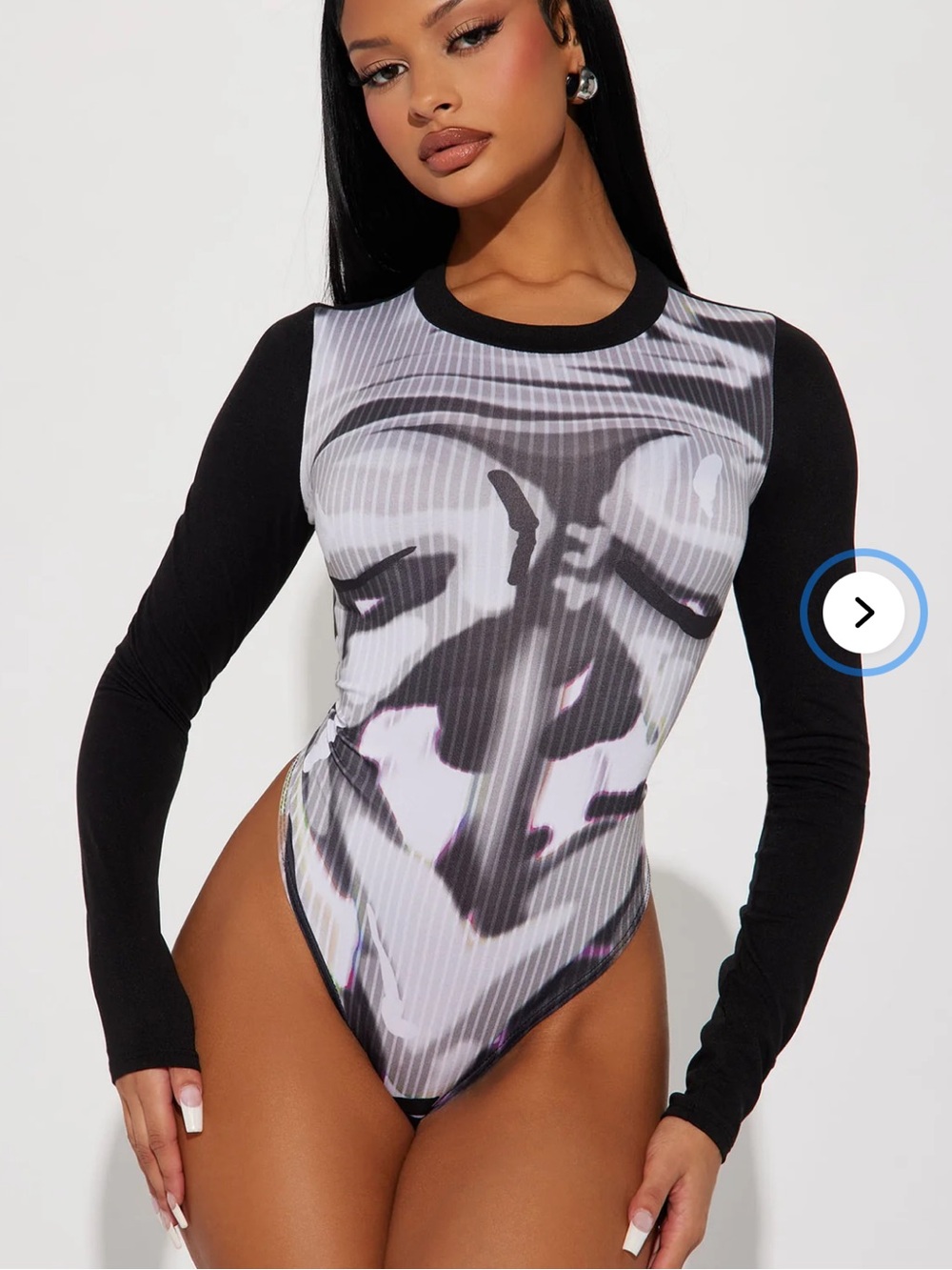 Fashion Nova Don't Wait Long Sleeve Bodysuit Black /combo